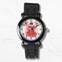 Cute Red Watercolor Fairy Girly Armbandsur