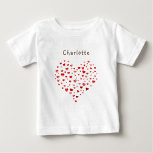 Cute Red Watercolor Hearts med Namn T Shirt