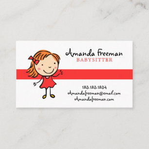 Cute Red & White Barncare Babysit Visitkort