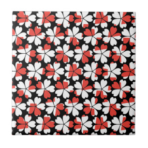Cute Red white blommor mönster Kakelplatta