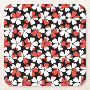 Cute Red white blommor mönster Underlägg Papper Kvadrat