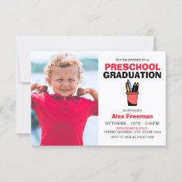 Cute Red & White Boy Photo Preschool Studenten Inbjudningar