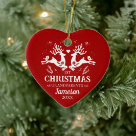 Cute Red White First jul Grandföräldrar Hjort Julgransprydnad Keramik