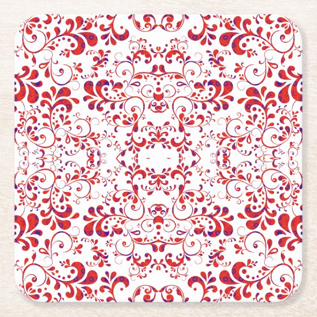 Cute red white floral pattern underlägg papper kvadrat (Framsidan)