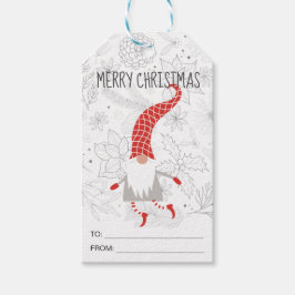 Cute Red White God jul Gnome Helgdag Gift Presentetikett