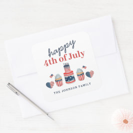 Cute Red White och Blue 4:e juli Party Fyrkantigt Klistermärke
