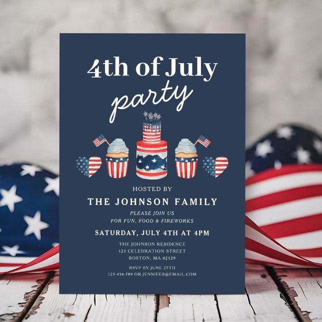Cute Red White och Blue 4:e juli Party Inbjudningar (Cute Red White And Blue 4th Of July Party Invitation)