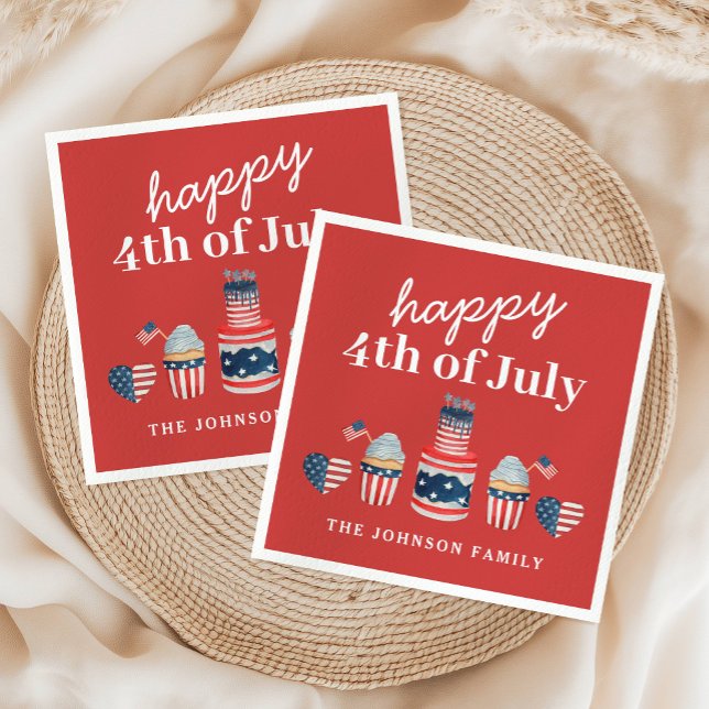 Cute Red White och Blue 4:e juli Party Pappersservett (Cute Red White And Blue 4th Of July Party Napkins)