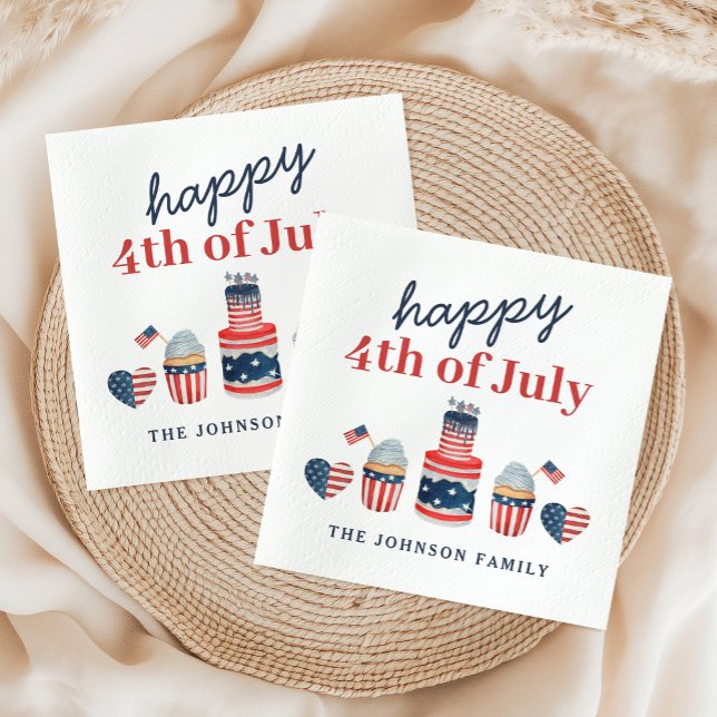 Cute Red White och Blue 4:e juli Party Pappersservett (Cute Red White And Blue 4th Of July Party Napkins)