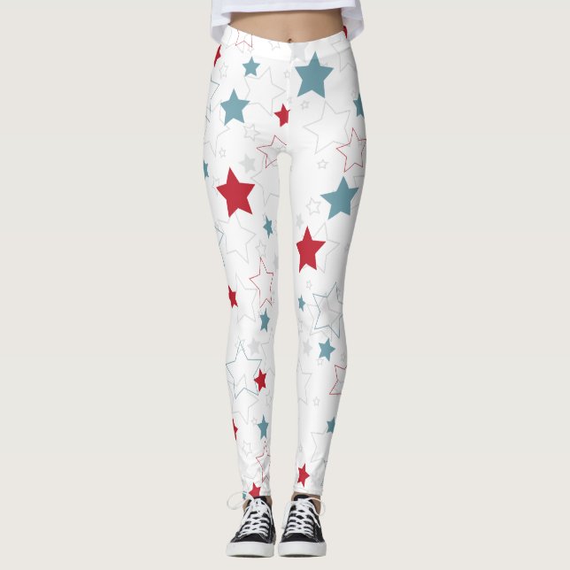 Cute Red White och Blue Patriotic Stars Leggings (Framsida)