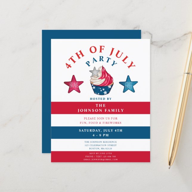 Cute Red White och Blue Stars 4:e juli (Fram/Back In Situ)