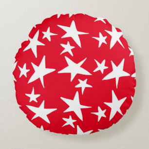 Cute Red, White och Blue Stars Rund Kudde