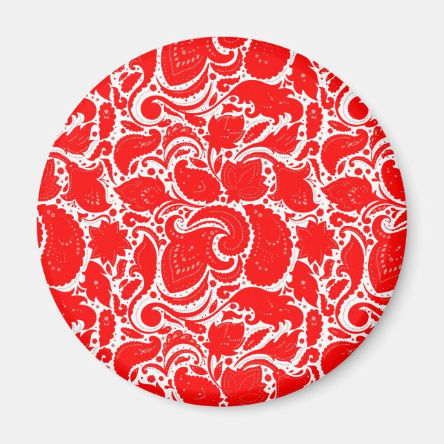Cute Red white paisley mönster Magnet (Framsidan)