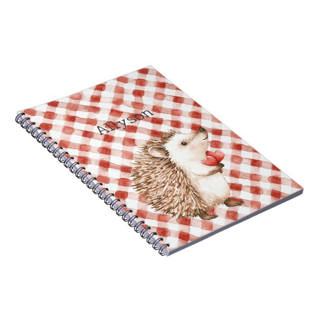 Cute Red White Plaid Stripes Hedgehogs Anteckningsbok (Högra Sidan)