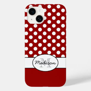 Cute Red White polka dots retro mönster Monogram
