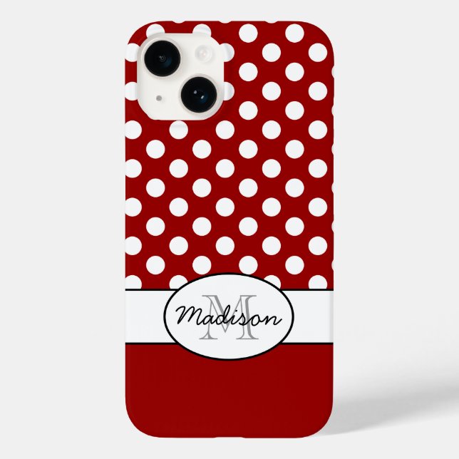 Cute Red White polka dots retro mönster Monogram (Baksida)