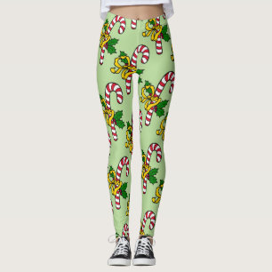 Cute Red White-Polkagrisar Ljust grönt jul Leggings
