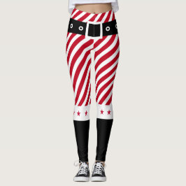 Cute Red White Rand Candy cane Stars jul Leggings