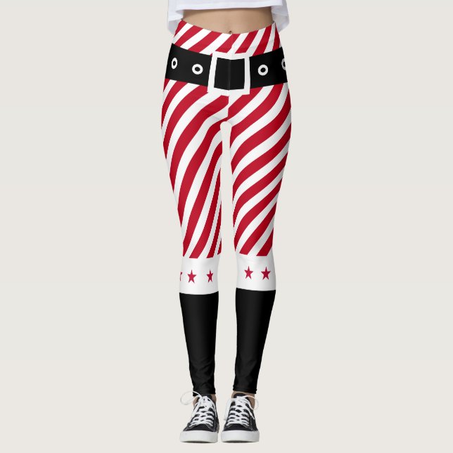 Cute Red White Rand Candy cane Stars jul Leggings (Framsida)