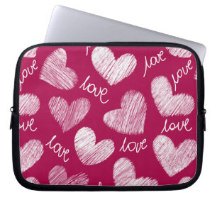 Cute Red White Scribged Hearars med Kärlek-skript Laptop Fodral
