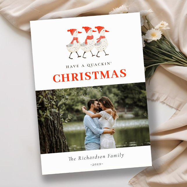 Cute Red Winter Quacking Ankor Photo Jul Julkort (Skapare uppladdad)