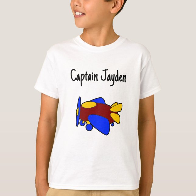 Cute Red Yellow Blue Airplane Cartoon for Kids T Shirt (Framsida)