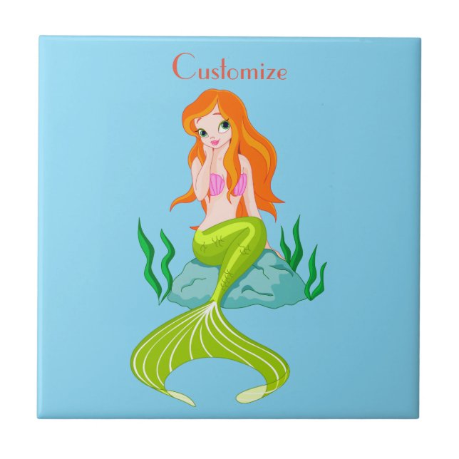 Cute Redhead-Sjöjungfru Thunder_Cove Kakelplatta (Framsidan)