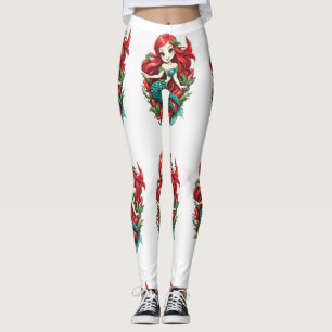 Cute Redhead-Sjöjungfru Thunder_Cove med två svana Leggings