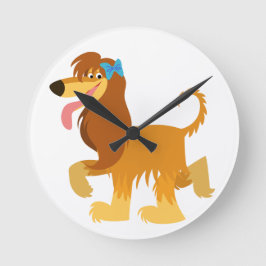Cute Redo Tecknad Afghan Hound Wall Clock Rund Klocka