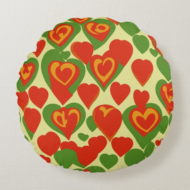 Cute Reggae Mini Hearts Mönster Rund Kudde (Framsidan)