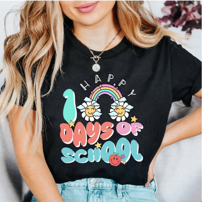Cute regnbåge Daisy Lycklig 100 skoldagar T Shirt (Skapare uppladdad)