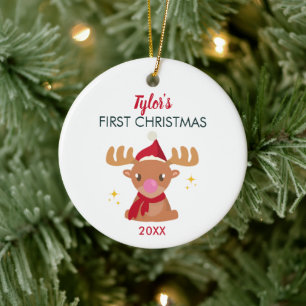Cute Reindeal Kön Neutral Baby 1:a jul Julgransprydnad Keramik