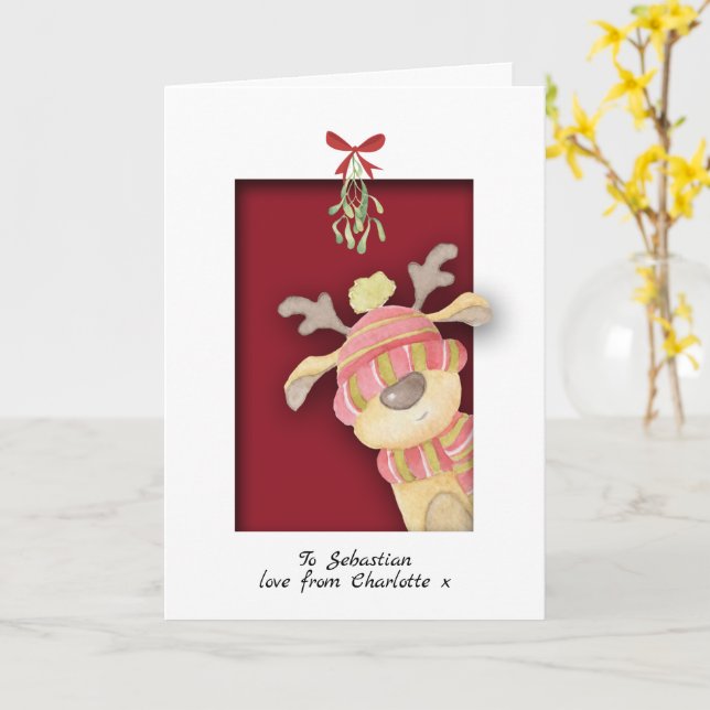 Cute Reindee med fuktig jul Kort (Gul blomma)