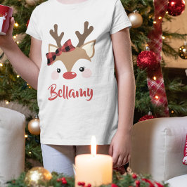 Cute Reindee Play Bow Namn under Red Jul T Shirt