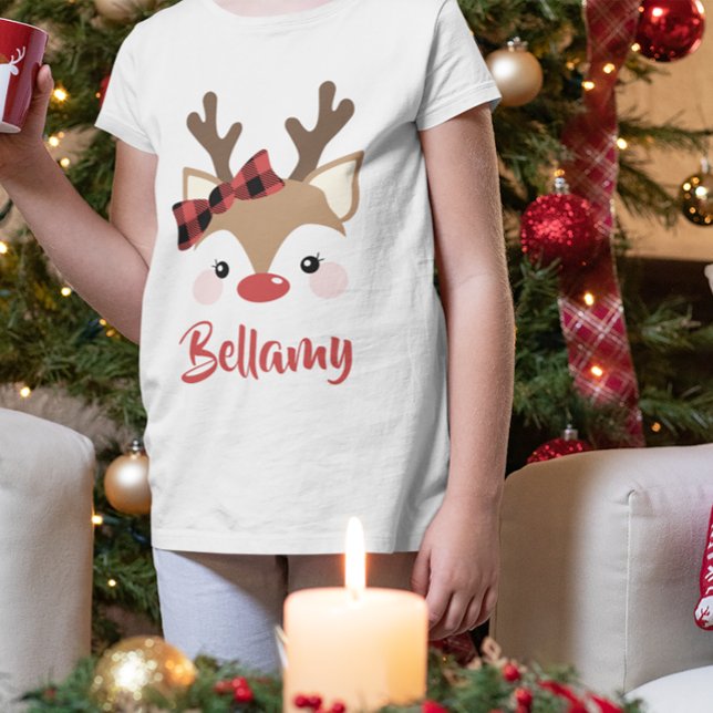 Cute Reindee Play Bow Namn under Red Jul T Shirt (Skapare uppladdad)