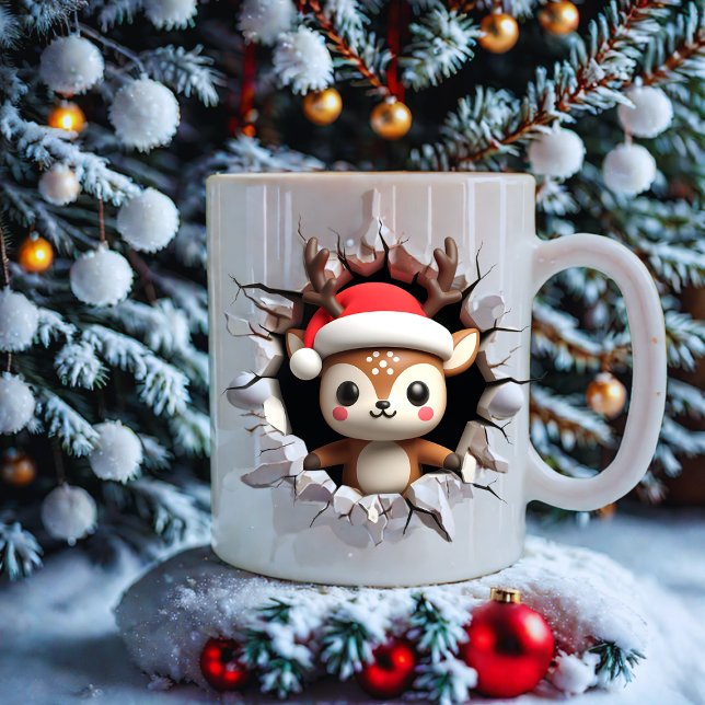 Cute Reindeer Ansikte jul med Santa Hat Kaffemugg (Skapare uppladdad)