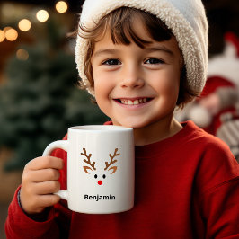 Cute Reindeer Ansikte med Red Nose Namn Kaffemugg