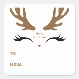 Cute Reindeer Ansikte Modern God jul Helgdag Fyrkantigt Klistermärke