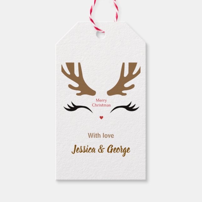 Cute Reindeer Ansikte Modern God jul Helgdag Presentetikett (Framsidan)