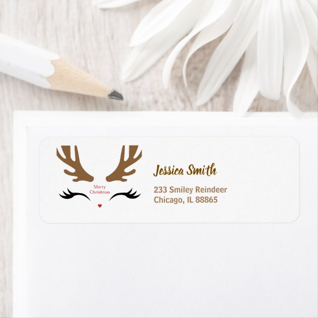 Cute Reindeer Ansikte Modern God jul Helgdag Returadress Etikett (Insitu)