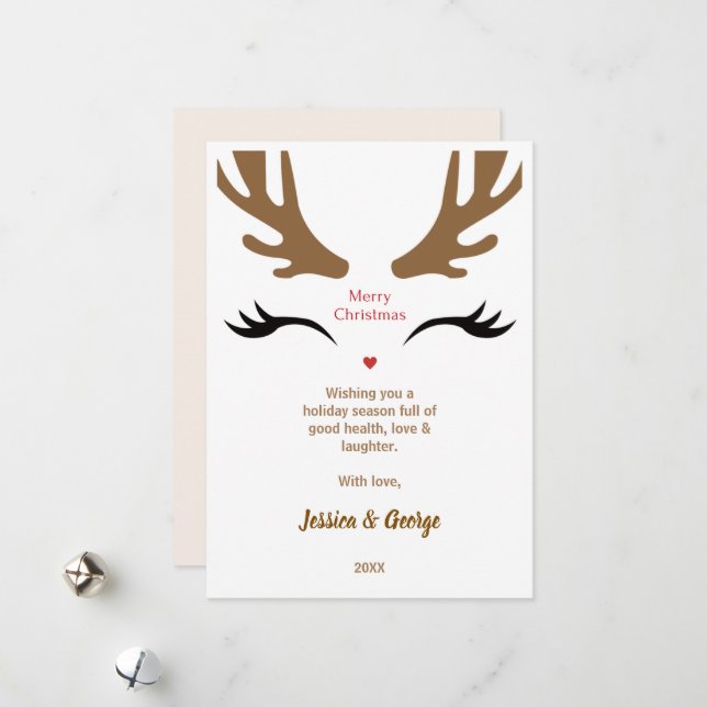 Cute Reindeer Ansikte Modern God jul Julkort (Fram/Back In Situ)