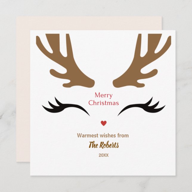 Cute Reindeer Ansikte Modern God jul Julkort (Fram/baksida)