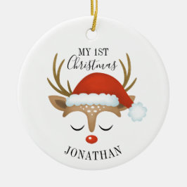 Cute Reindeer Baby 1:a julfoto Julgransprydnad Keramik