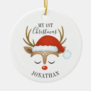 Cute Reindeer Baby 1:a julfoto Julgransprydnad Keramik
