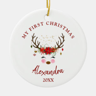 Cute Reindeer Baby 1:a julprydnaden Julgransprydnad Keramik