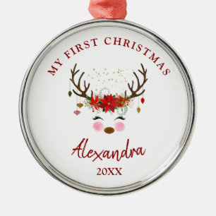 Cute Reindeer Baby 1:a julprydnaden Julgransprydnad Metall