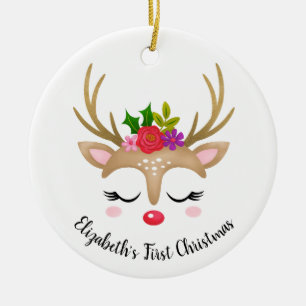 Cute Reindeer Babys första jul Julgransprydnad Keramik