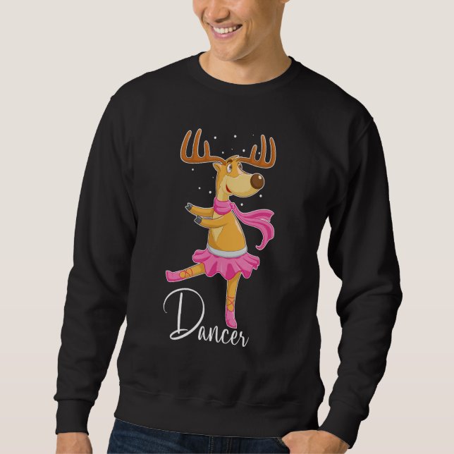 Cute Reindeer Ballet Dancer jul Gift Lång Ärmad Tröja (Framsida)