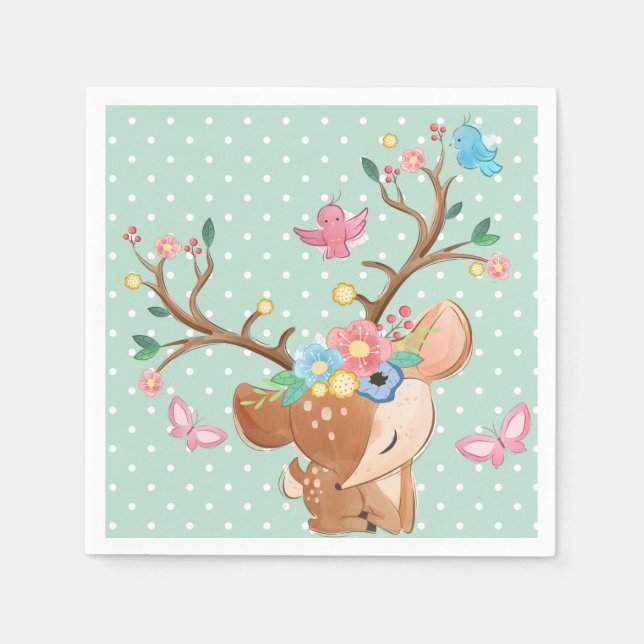 Cute Reindeer Birthday Pappersservett (Framsidan)