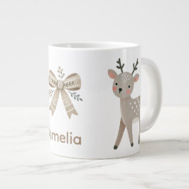 Cute Reindeer & Bow Drawing Christmas Name Jumbo Mugg
